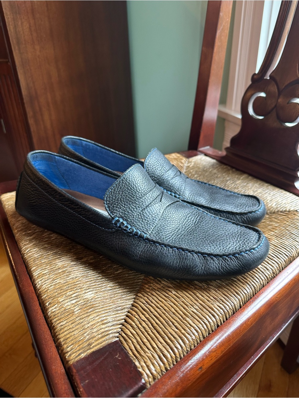 Donald J. Pliner Black Pebbled Leather Slip-On Loafers